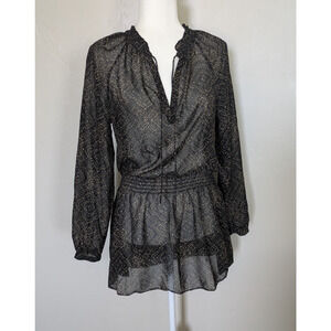 Lauren Ralph Lauren Dress Size 6 Brown Black Sheer Printed Long Sleeves A-Line M